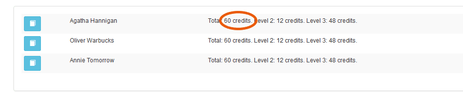 Image of Access credit totals