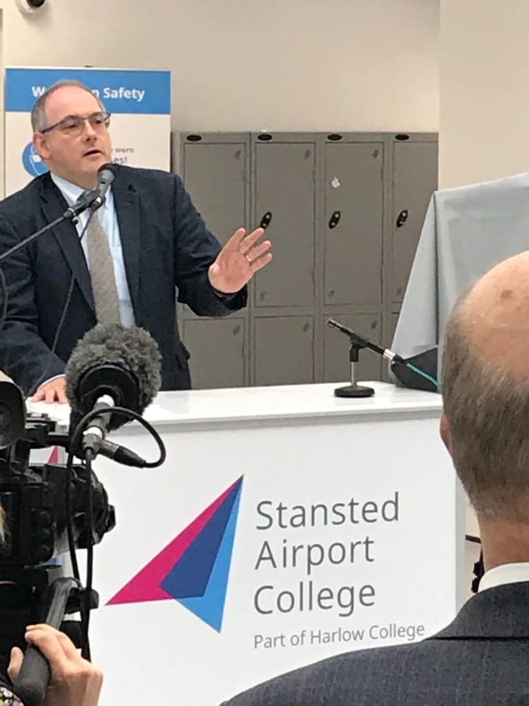 The Rt Hon Robert Halfon MP speaking at the opening of Stansted Airport College.