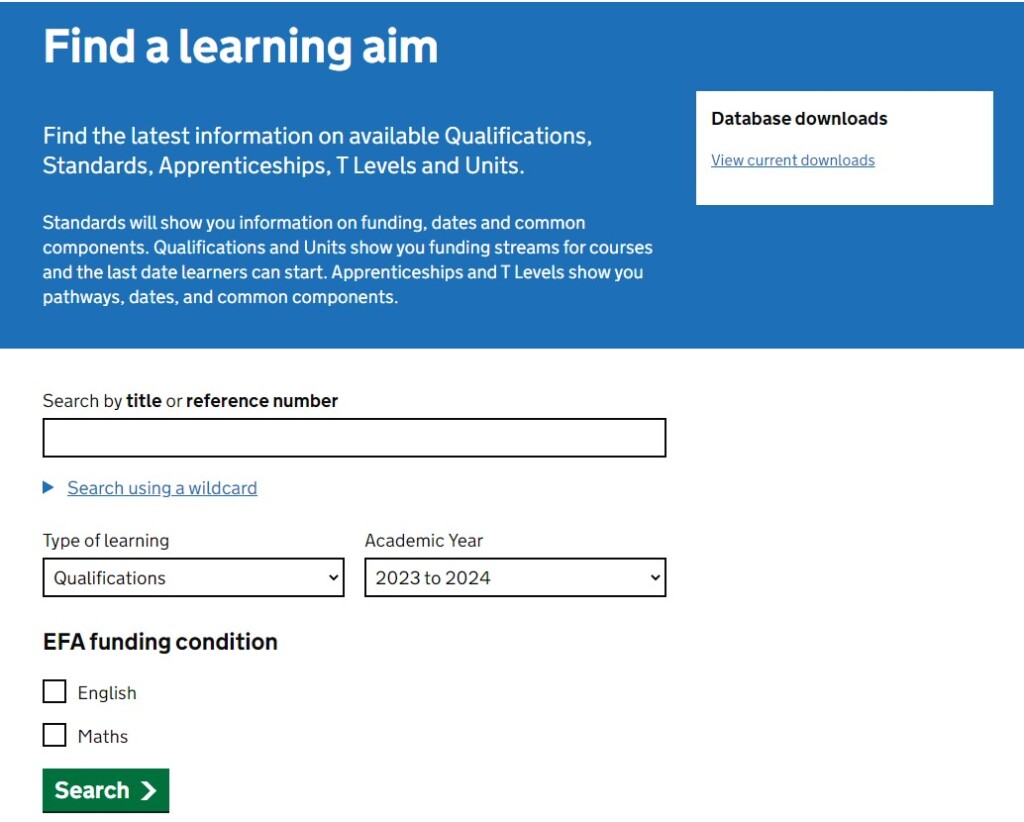 Find a learning aim webpage