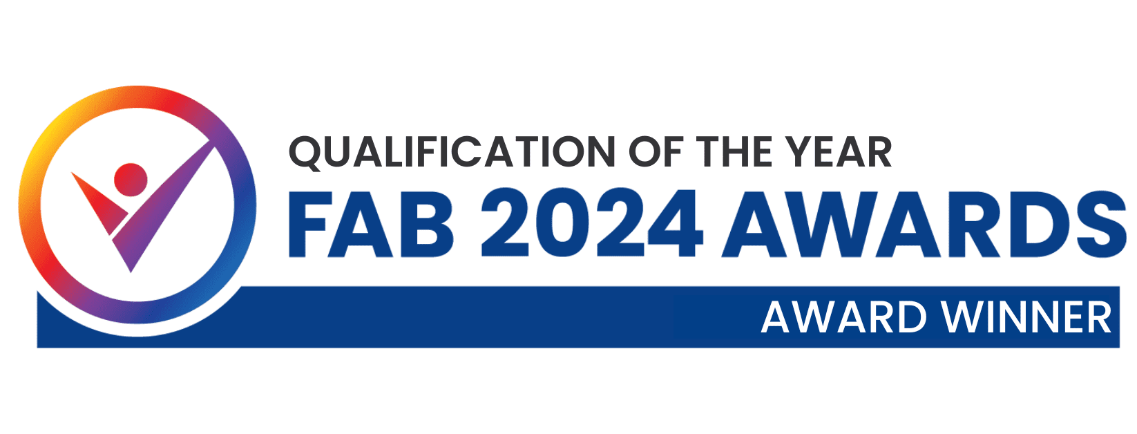 Winner's logo reading Qualification of the Year, FAB 2024 Awards, Award Winner