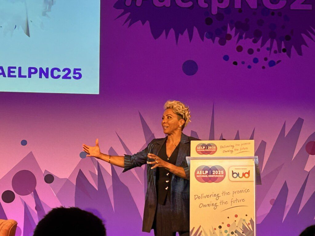 Dame Kelly Holmes speaking at the AELP National Conference 2025