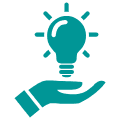 Hand holding a lightbulb icon representing clarity, guidance and understanding.