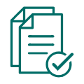 Document icon with a checkmark representing verification, approval, or completed documentation