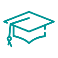 Graduation cap icon representing academic achievement, qualifications, and progression.