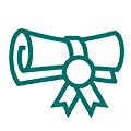 Certificate icon with a ribbon representing qualifications, achievement, or certification