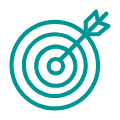 Target icon with an arrow hitting the centre representing progress, goals, or results