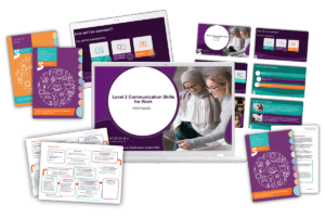 A laptop showing the teaching resource PowerPoint for Level 2 Business surrounded by a selection of teaching and learning resources.