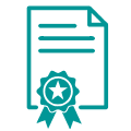 Document with an award ribbon, representing accreditation, certification or recognised standards.